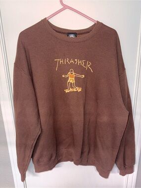 Thrasher Brown Crewneck with Yellow Skate Graphic